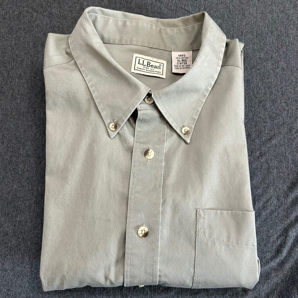 L.L.Bean Men's Shirt XL Regular Light Olive Cotton‎ Button-Up Casual Workwear